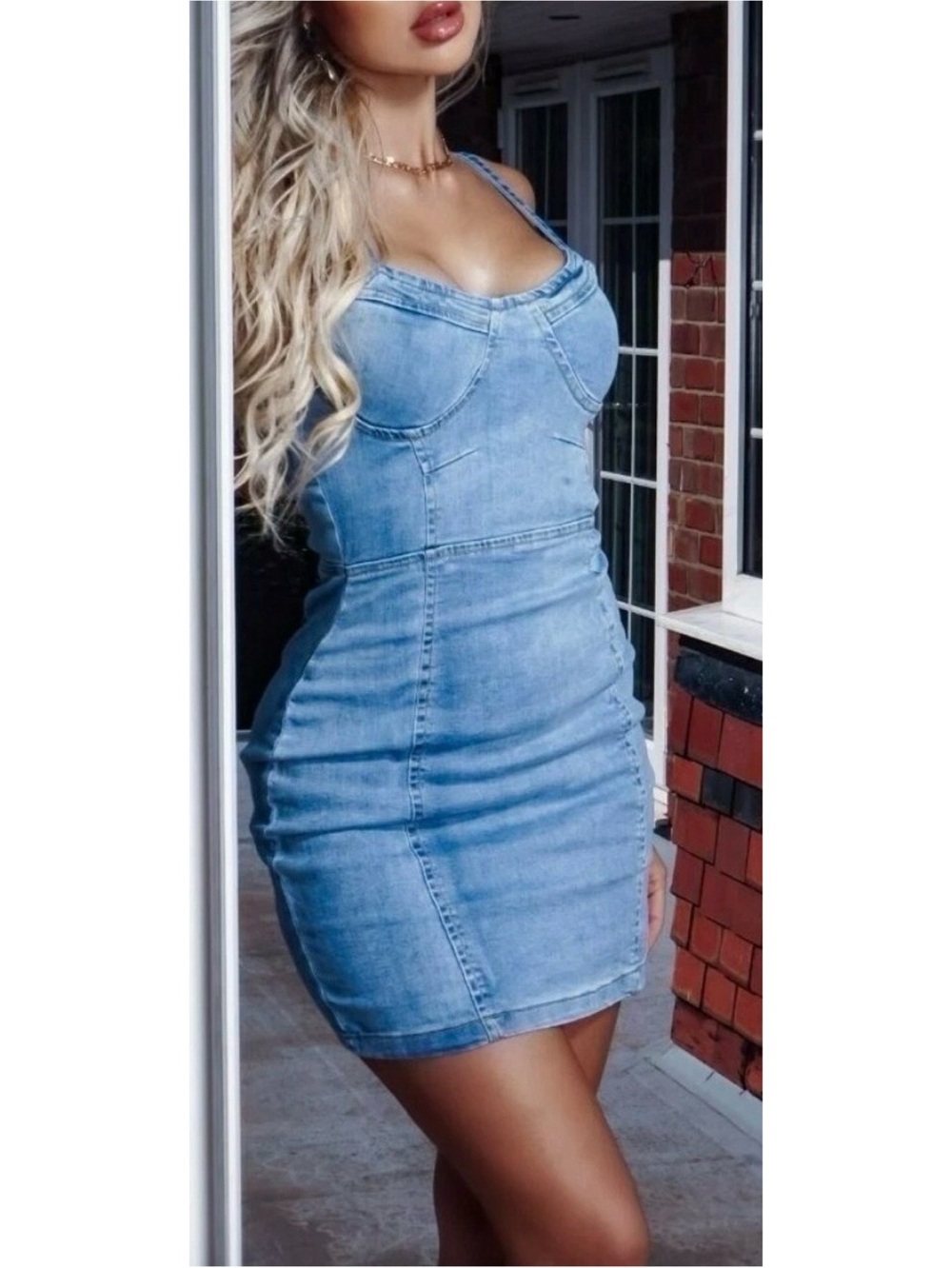 Vintage Y2K C’est Toi Light Wash Denim Bustier Mini Bodycon dress Small